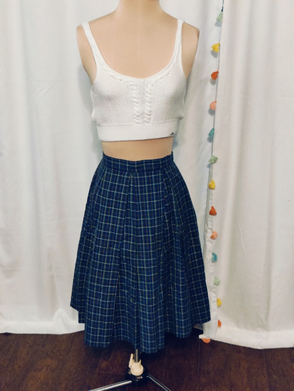 Mid Century big box pleats Plaid School Girl Skirt primary colors Academia